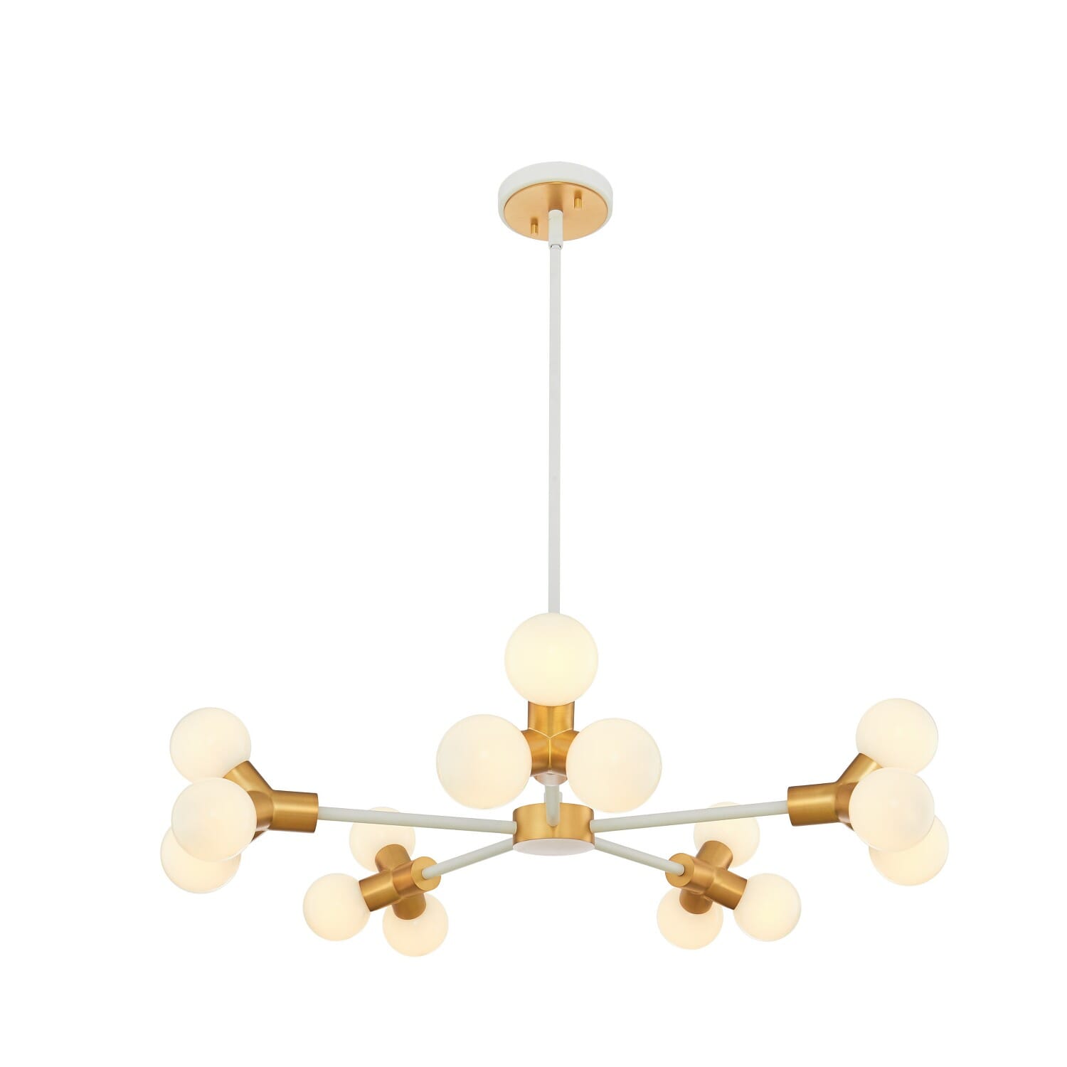 White and New Brass LED Chandelier from the Tres Collection
