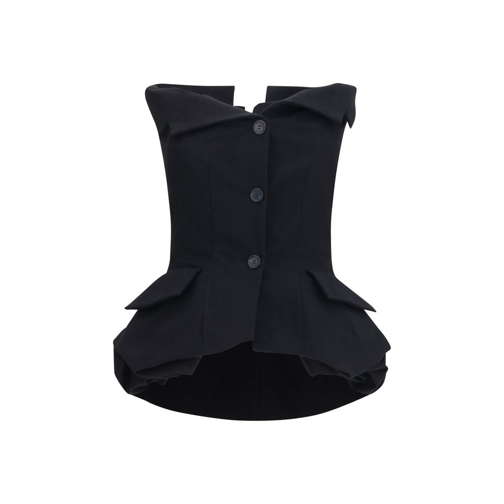 Boned Bustier with Peplum Bustier Corset Top — Black