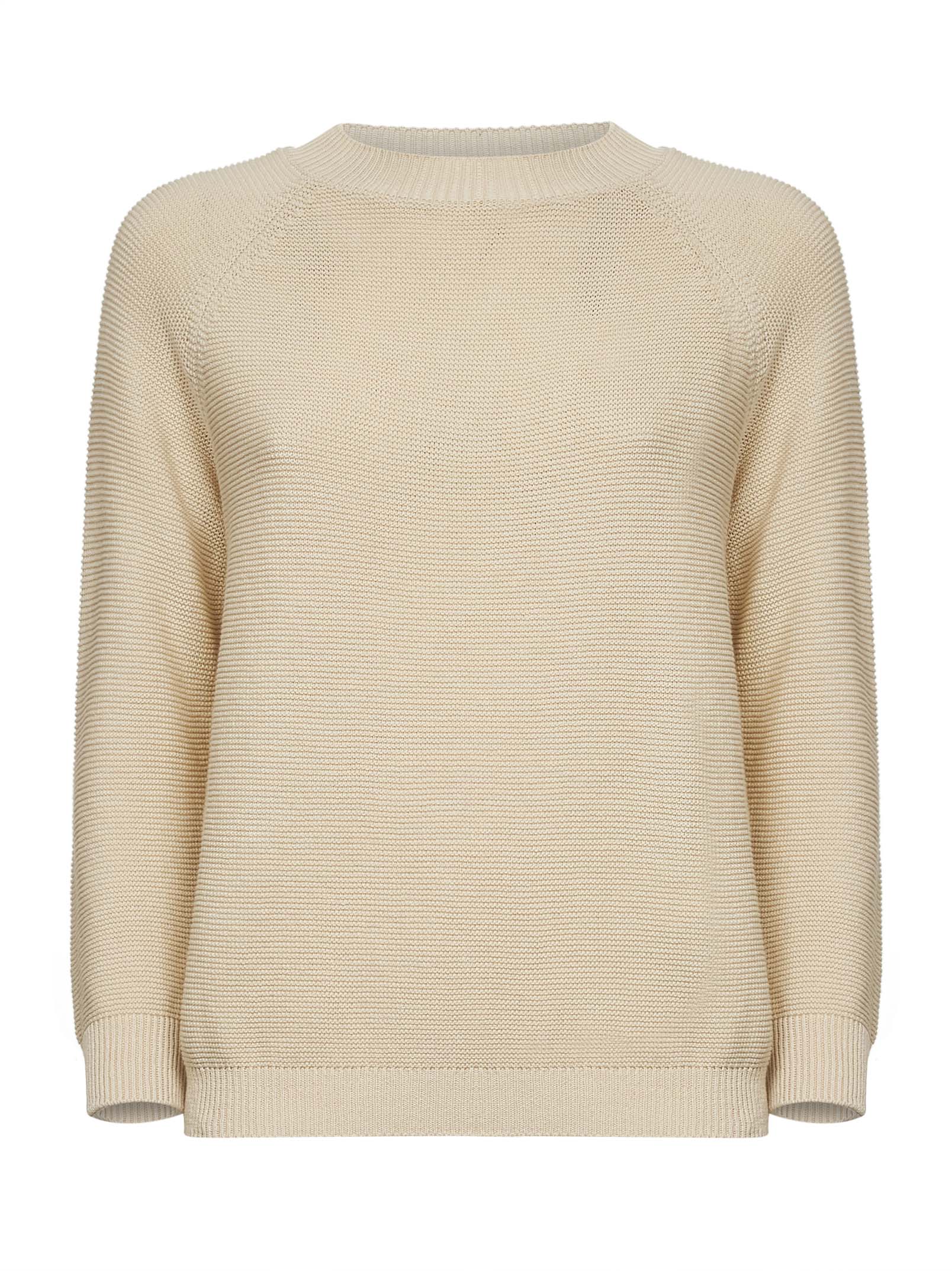 Link-Stitch Cotton Knit Sweater — Beige