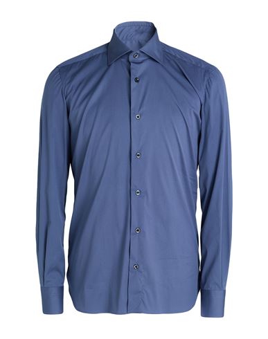 Man Shirt Slate blue Size 17 ¾ Cotton, Polyamide, Elastane
