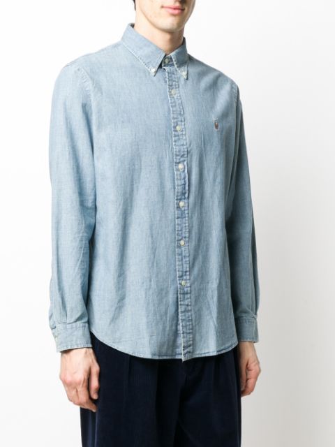 Logo-embroidered chambray shirt