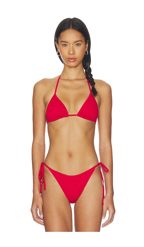 Frankies Bikinis Nick Smocked Bikini Top in Red. - S also in XS, M