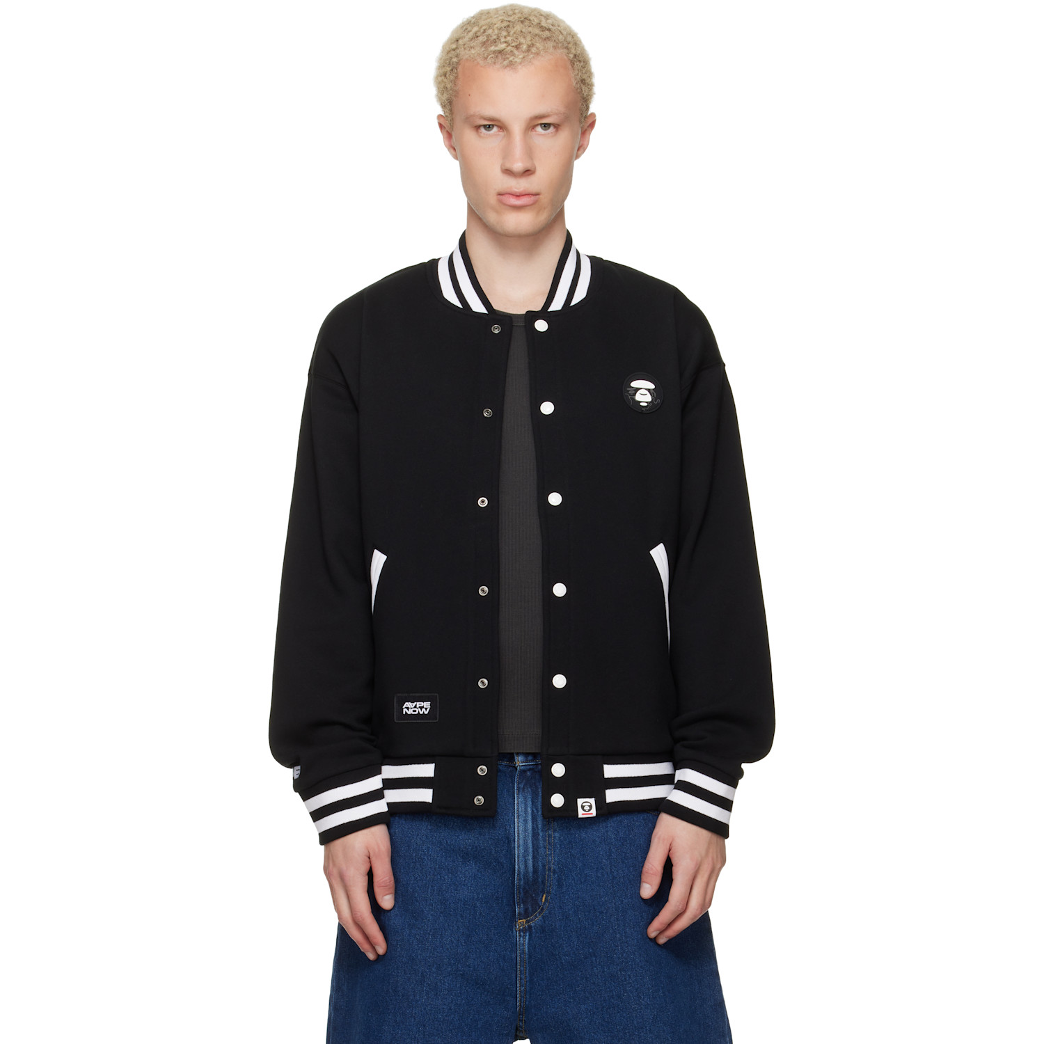 Black 'AAPENOW' Moonface Varsity Jacket