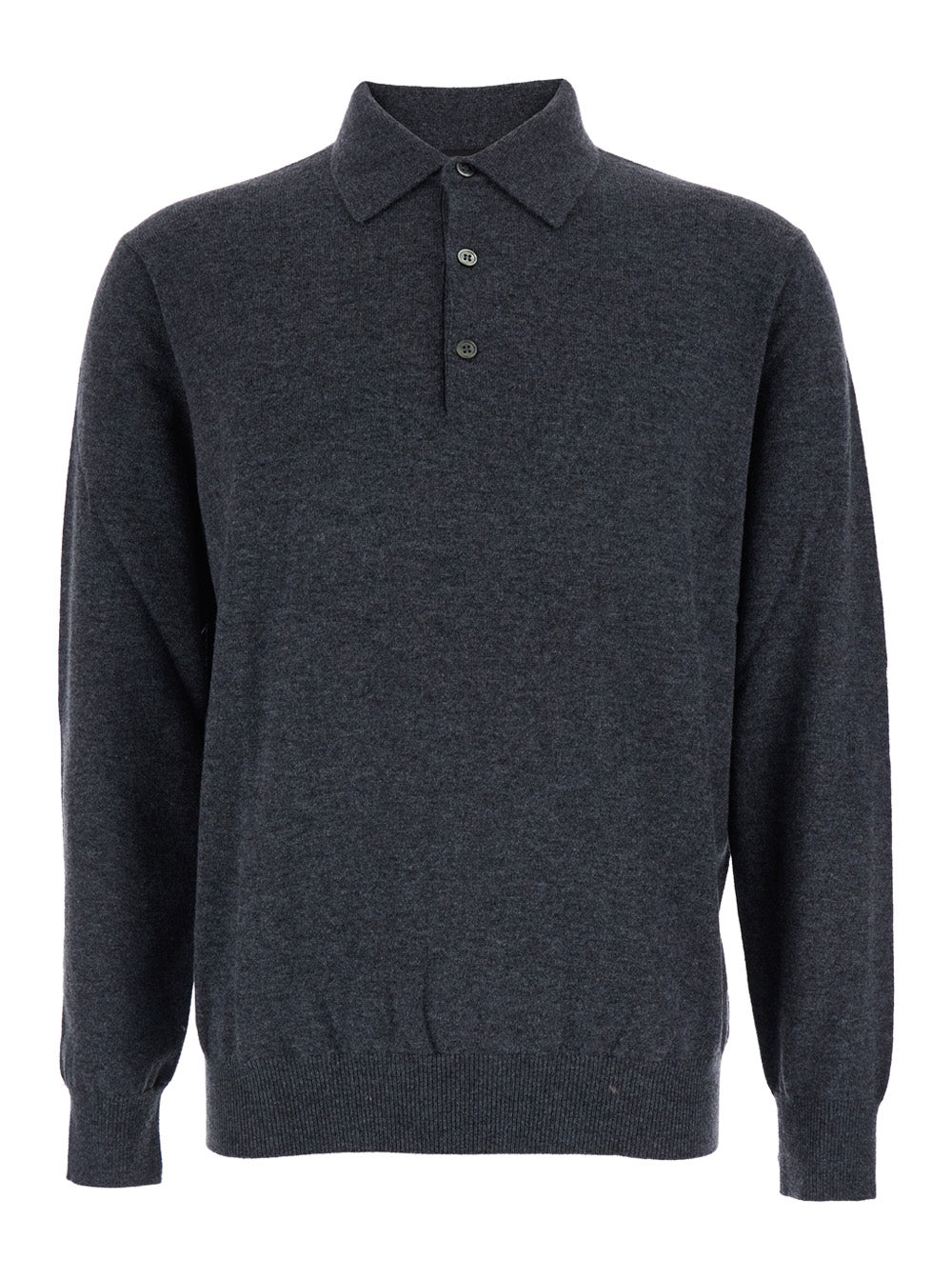 Wool-Cashmere Polo Collar Sweater — Gray