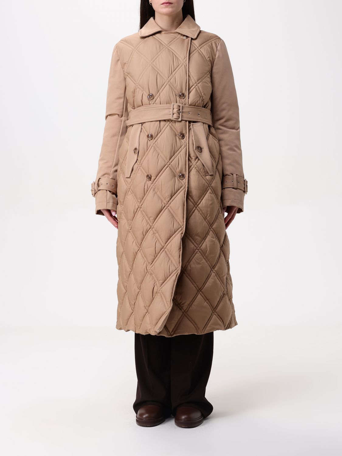 Double-breasted quilted puffer jacket - Neutrals