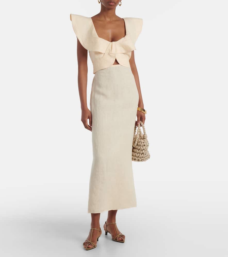 Ruffled linen midi dress