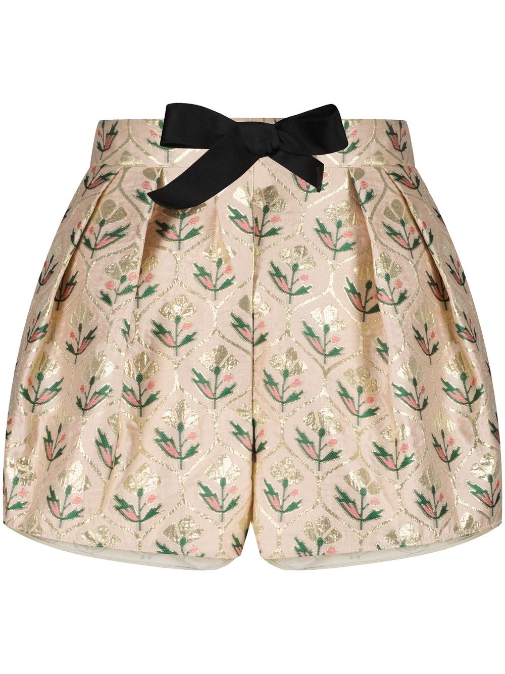 Floral-jacquard bow-trim shorts - Neutrals
