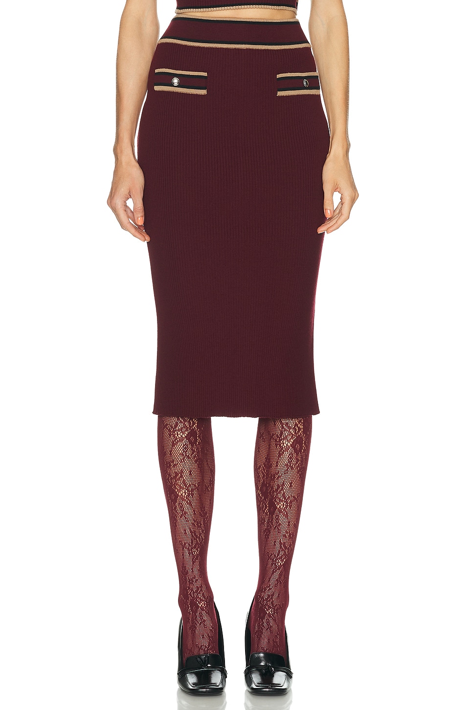 Alessandra Rich Midi Skirt in Bordeaux - Burgundy. 42 also