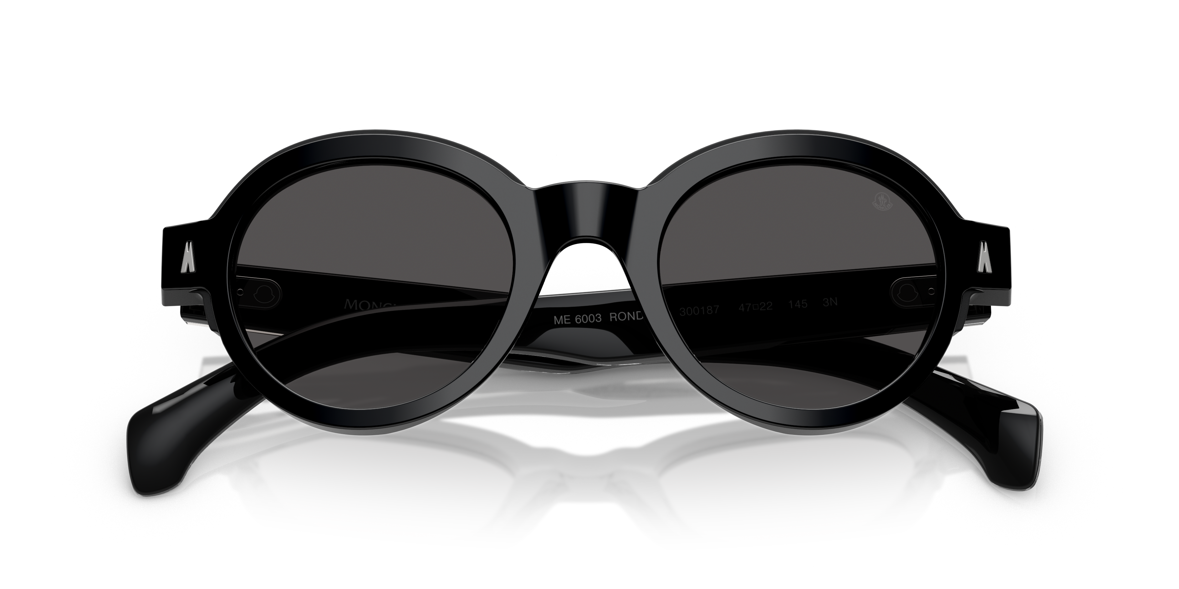 Moncler Unisex Moncler ME6003 RONDOSA 300187 Gafas de sol Acetato Negro Gris Redonda Norma