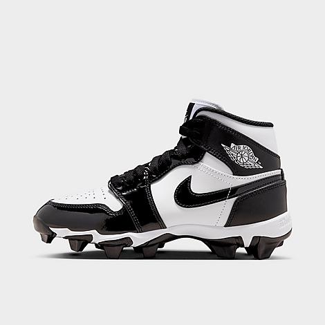Big Kids Air Retro 1 Mid Cleats in White/Black