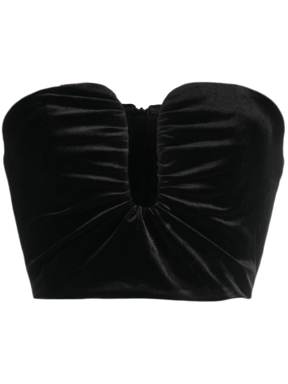 Velvet-finish strapless top - Black