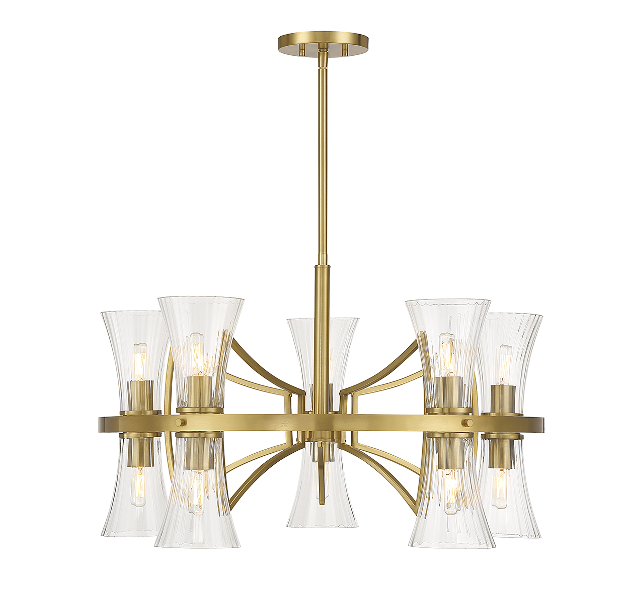 Warm Brass Ten Light Chandelier from the Bennington Collection