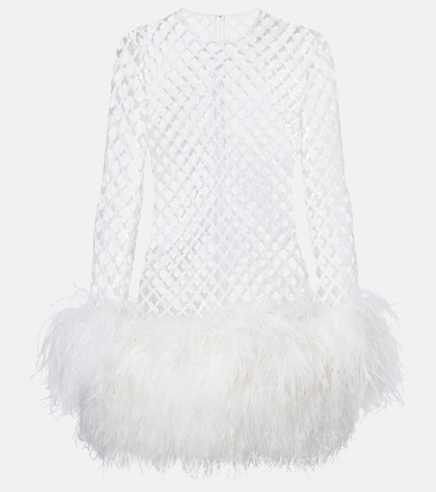 Feather-trimmed sequined minidress