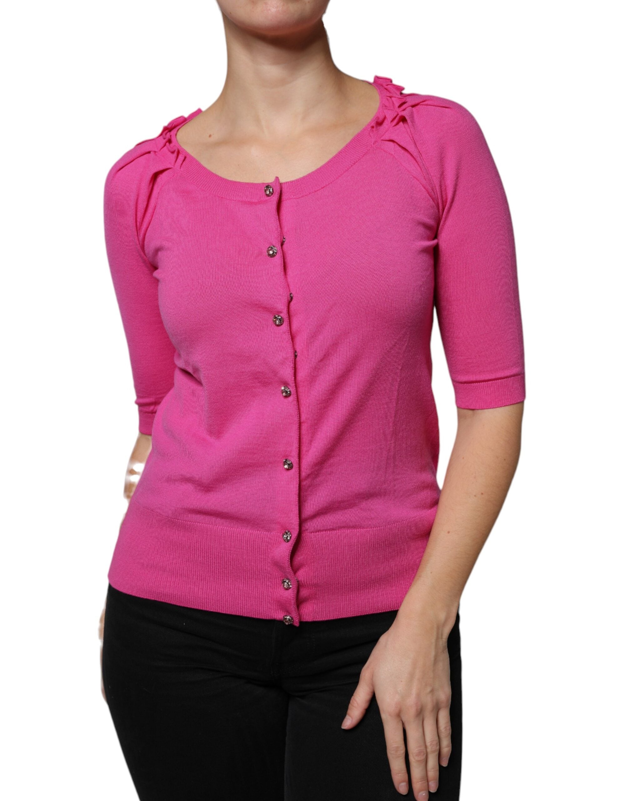 Virgin Wool Button-Down Cardigan — Pink
