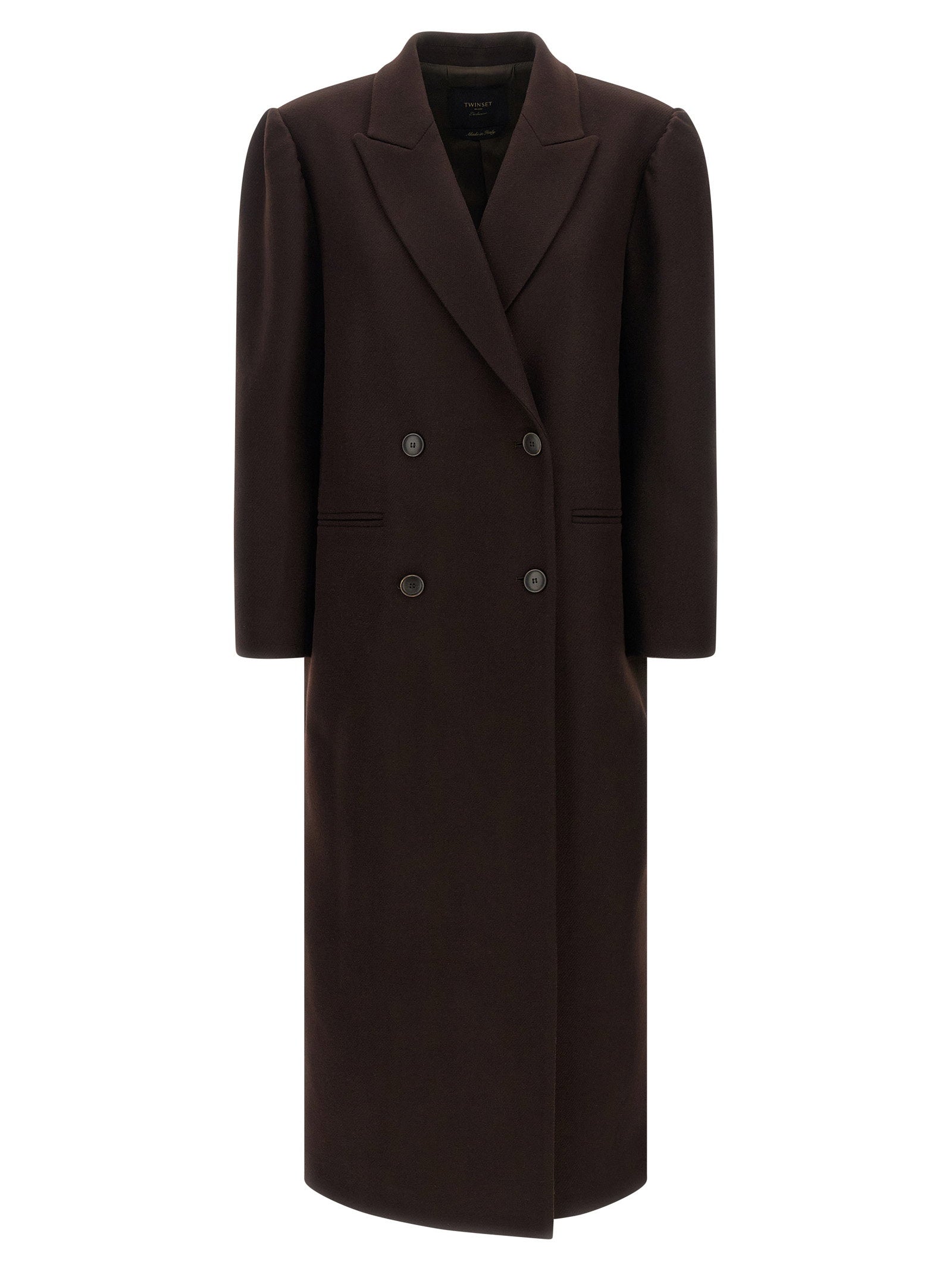 Double-Breasted Wool Blend Coat — Brown