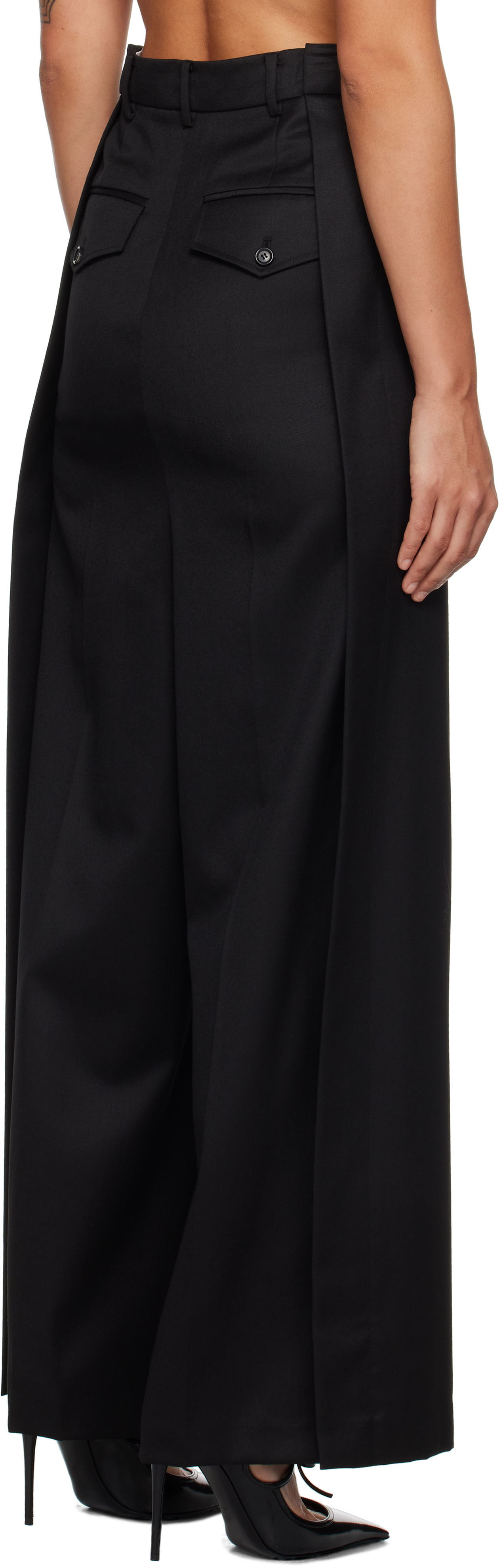 Pushbutton Black Side Folded Wide Trousers