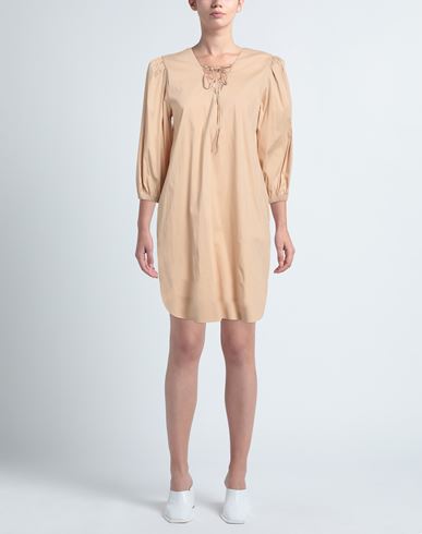 Woman Mini dress Beige Size 10 Cotton, Polyamide, Elastane