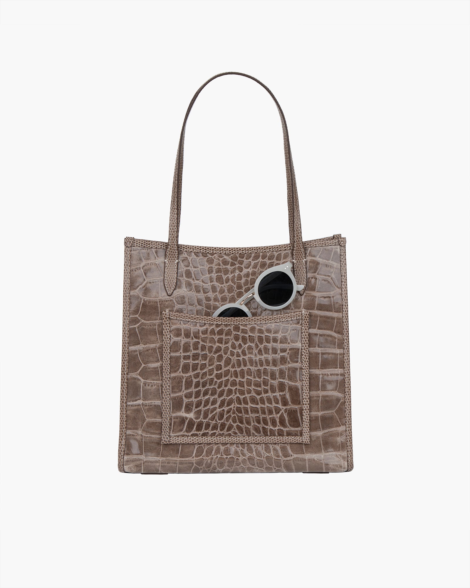 Baxter Embossed Leather Shoulder Bag for Women - Taupe, Zip Top Closure, Outer Pocket