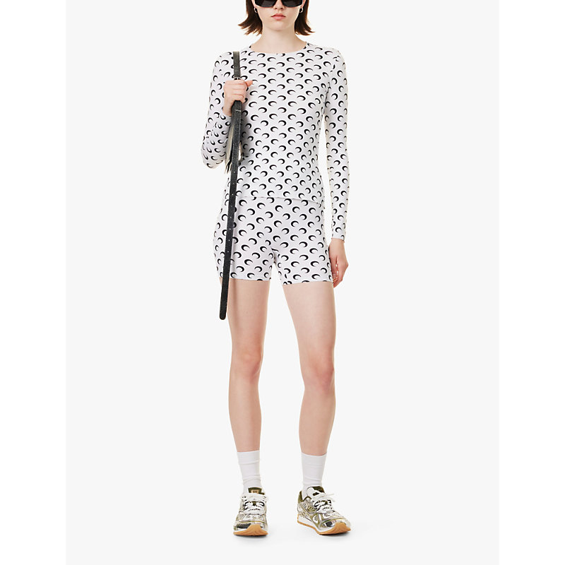 Womens WH00 Optical White Moon-print High-rise Recycled Stretch-jersey Shorts