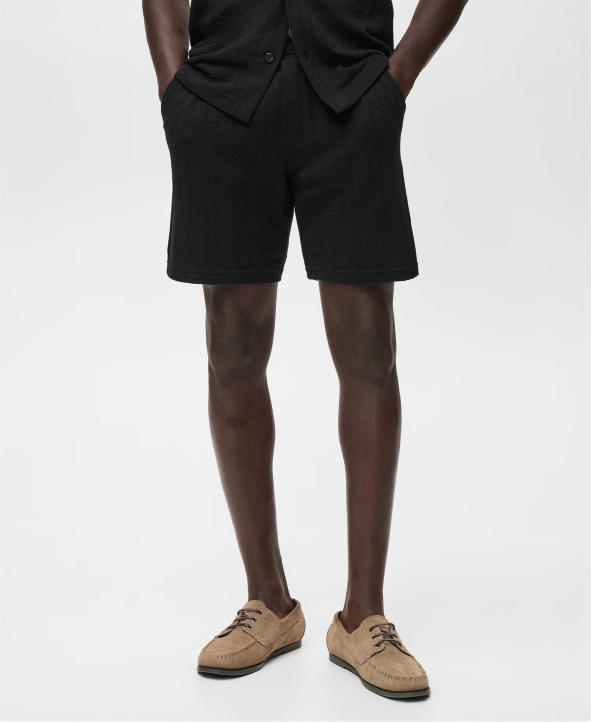 Men's Structured Knitted Shorts - Black