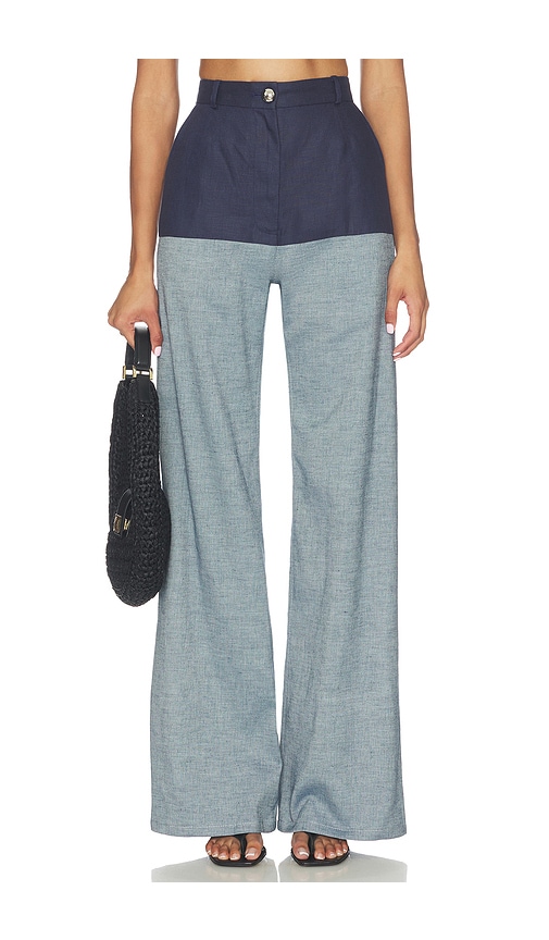 MATTHEW BRUCH High Waist Combo Wide Leg in Navy - Blue. 0 also , 4, 6