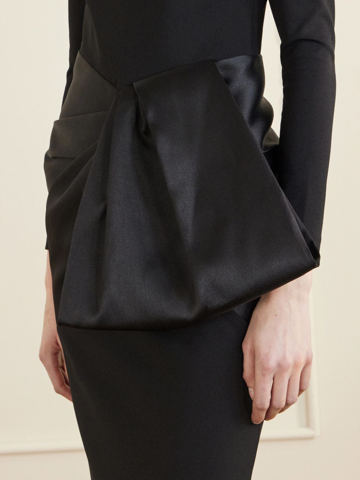 Rhianne Gathered Satin And Crepe Midi Dress - Black