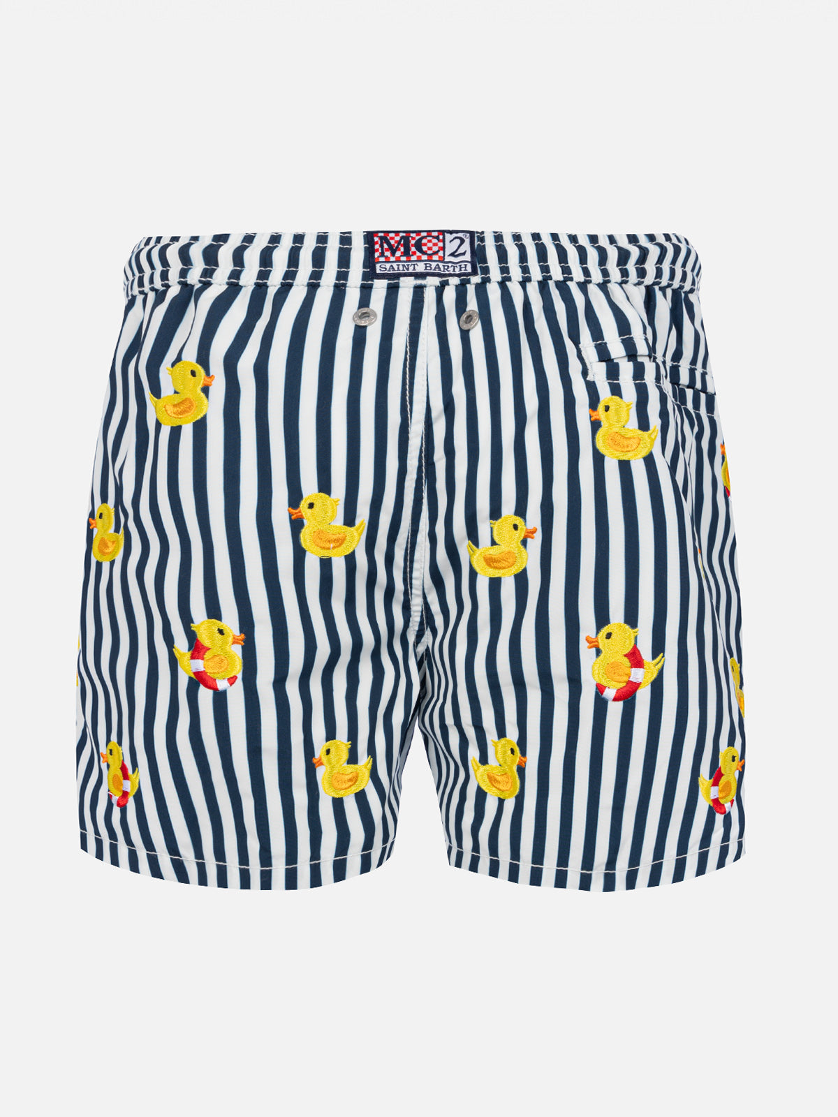 Boy Striped Swim Shorts With Embroidered Ducks Blue Swimshort