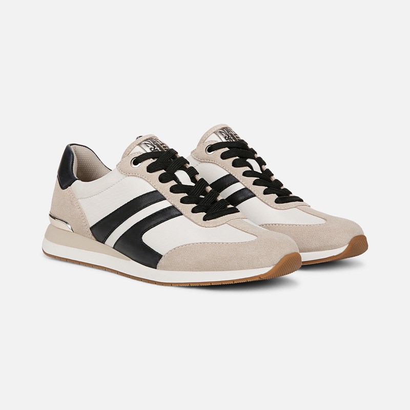 Lorena Lace Up Sneaker Wedges, Off White Fabric & Suede Leather