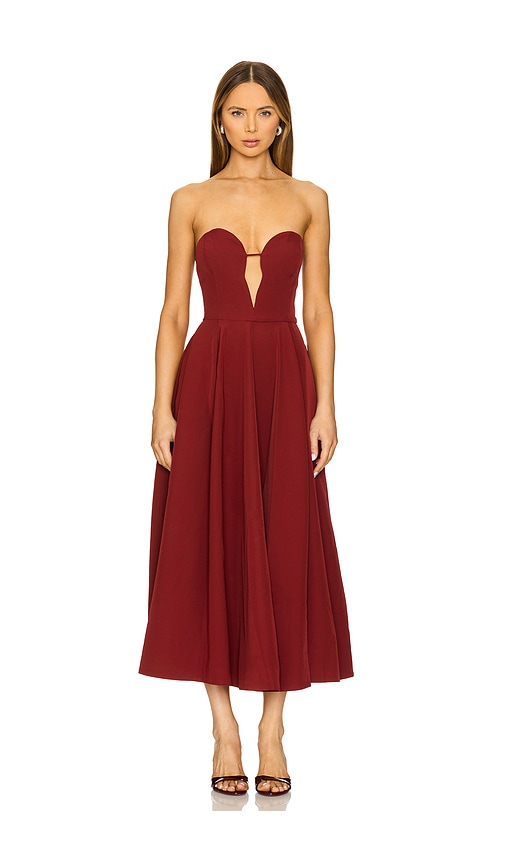 Bardot MIDI-KLEID OPAL VOLUME in Wine. Größe 8. Also in 10, 2