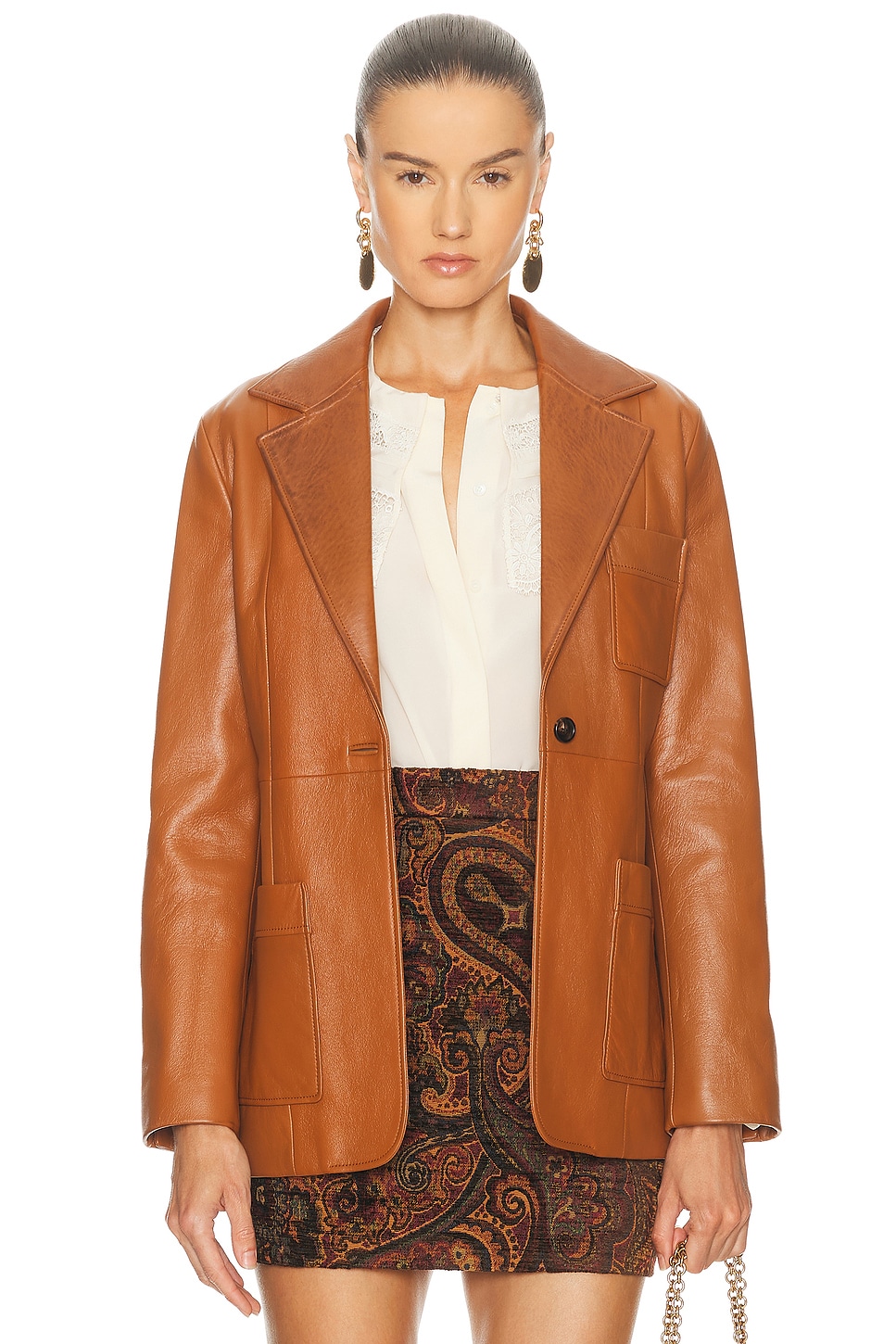 Chloe Slouch Leather Blazer in Cognac