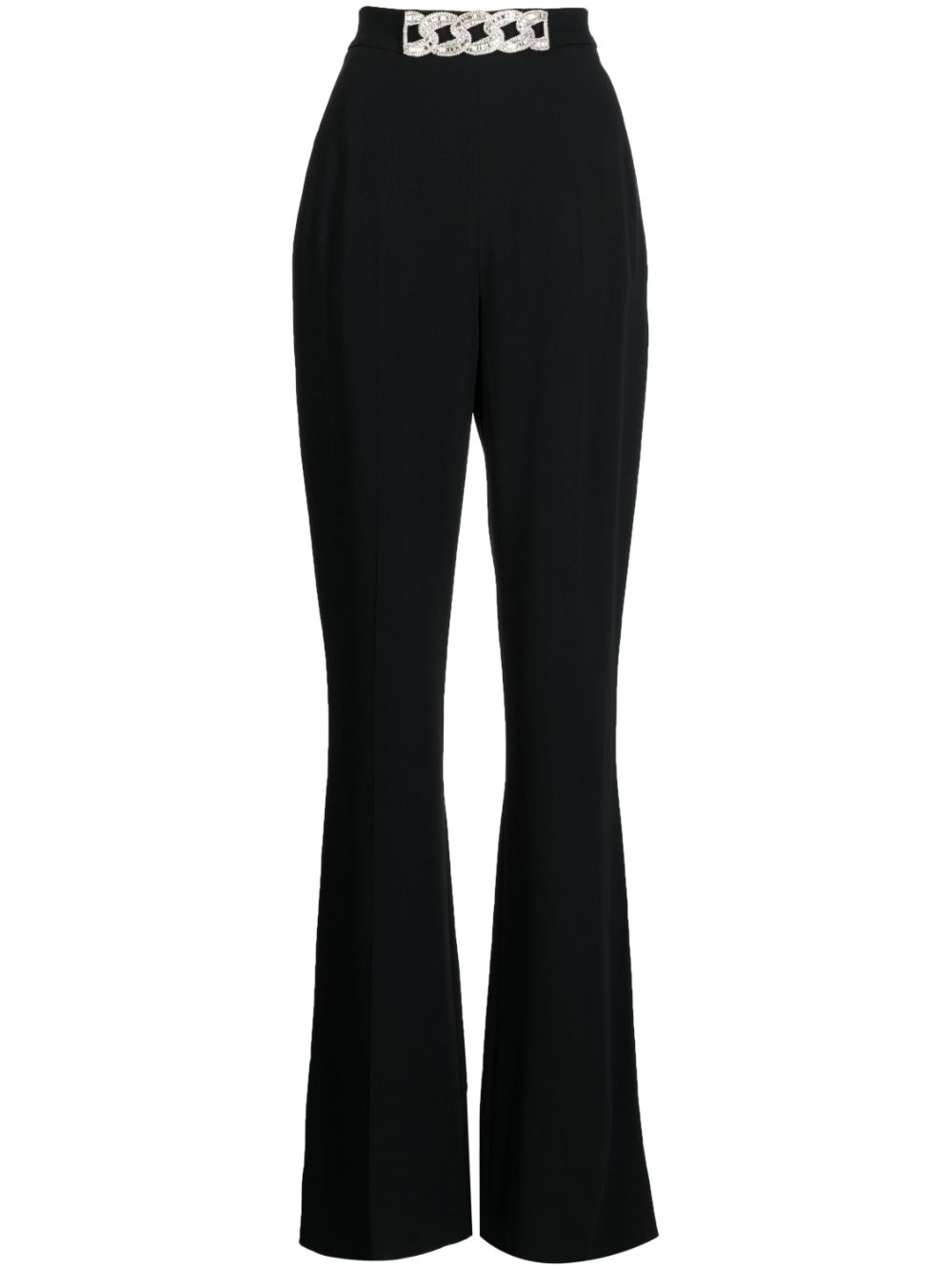 Chain-detail high-waisted flared trousers - Black