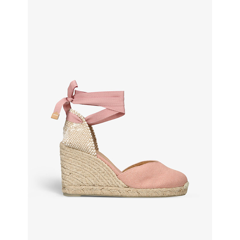 Womens Pink Chiara Self-tie Cotton Wedge Espadrilles