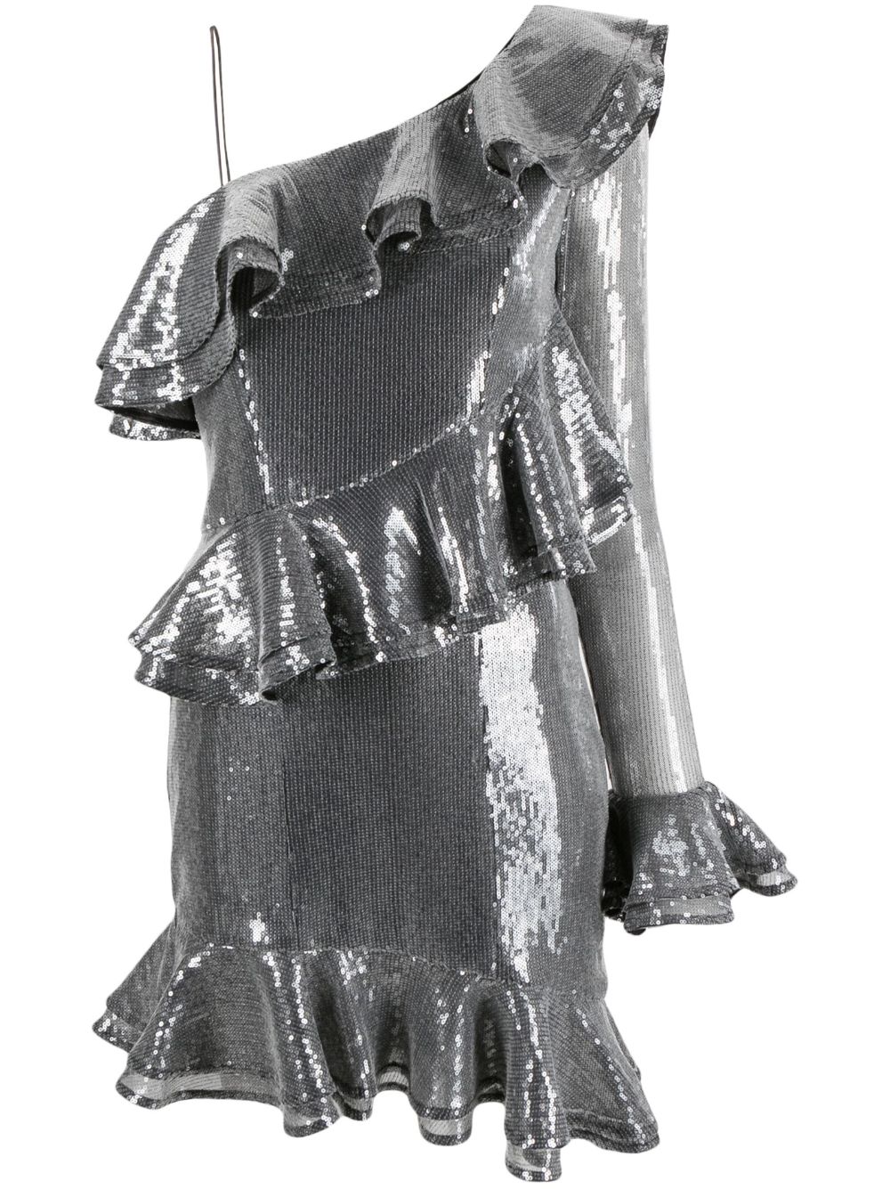 One-shoulder ruffle-detail dress - Silver