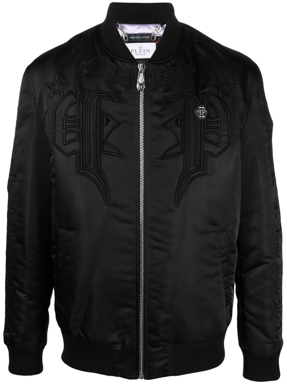 Logo-embroidered satin bomber jacket - Black