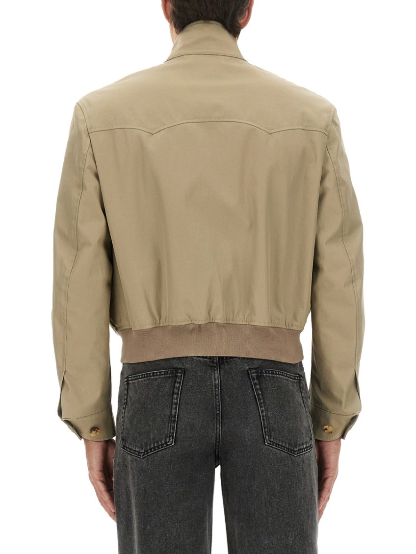 Beige Solid Mock Collar Jacket
