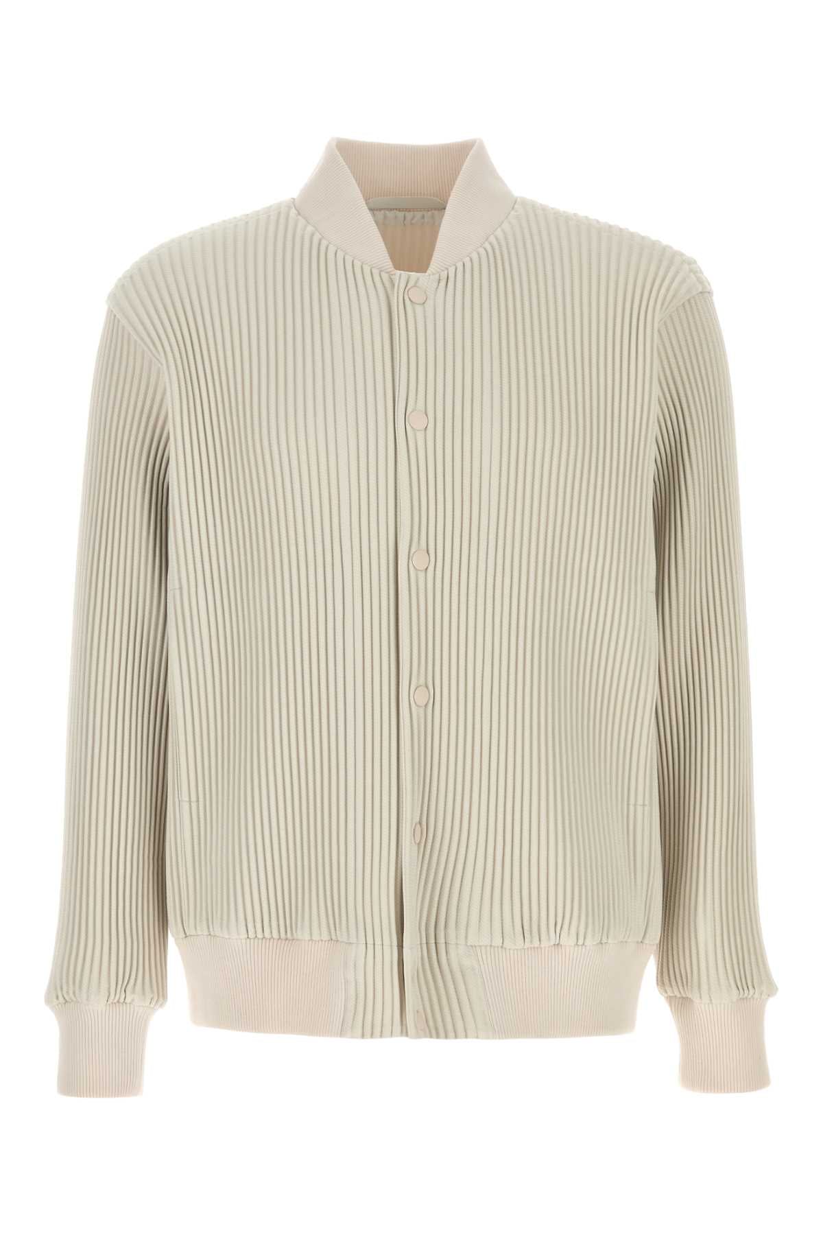 Pleated Polyester Bomber Jacket — Ivory