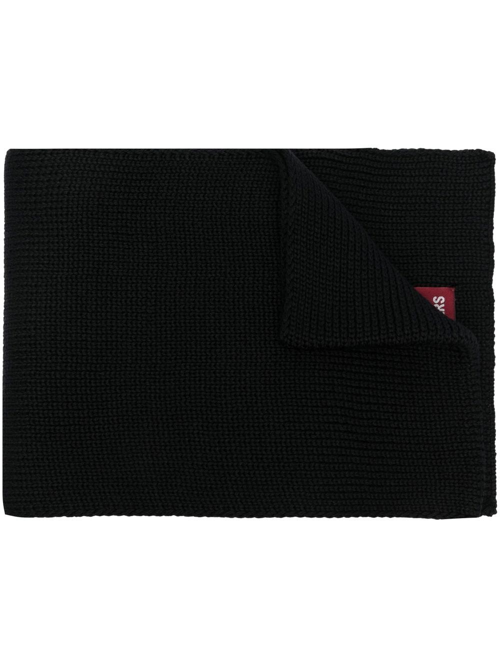 Logo-patch knitted scarf - Black