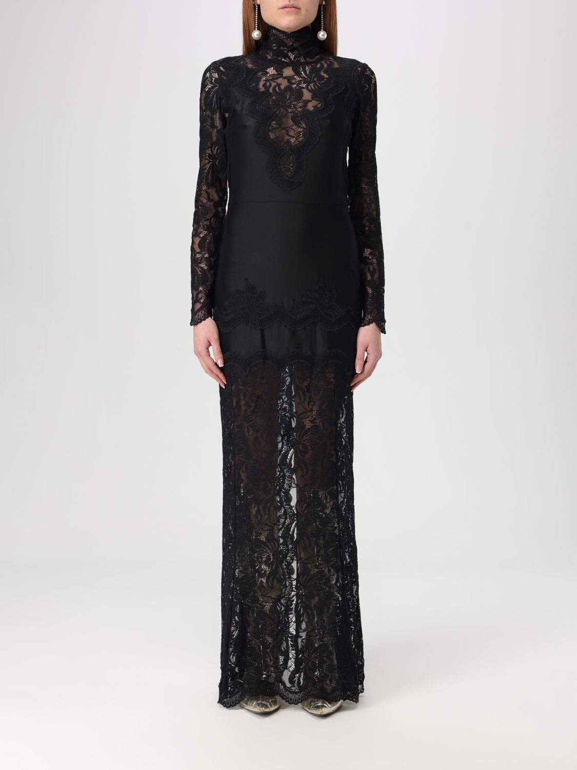 Floral lace-appliqué maxi dress - Black