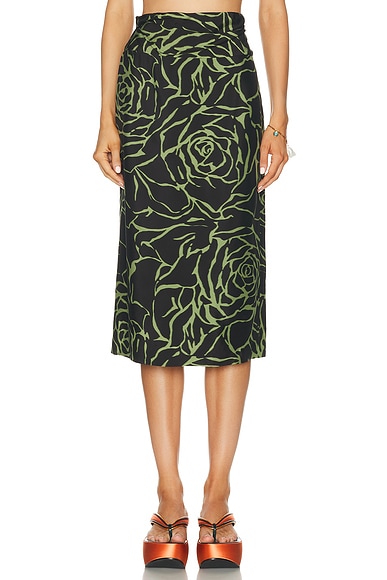 Dries Van Noten Sarai Skirt in Black - Black,Green. 42 also