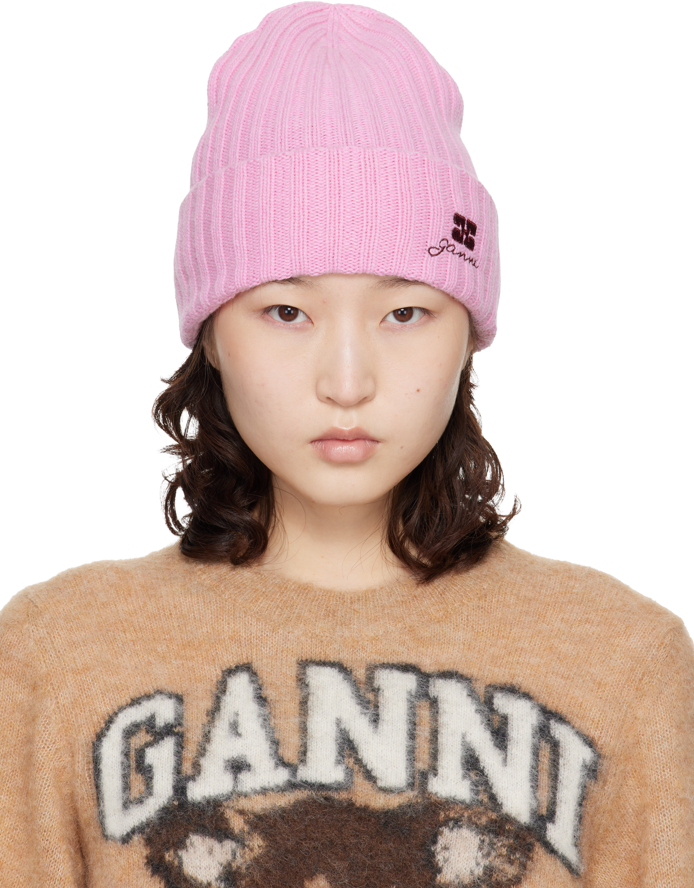 Pink Wool Knit Beanie