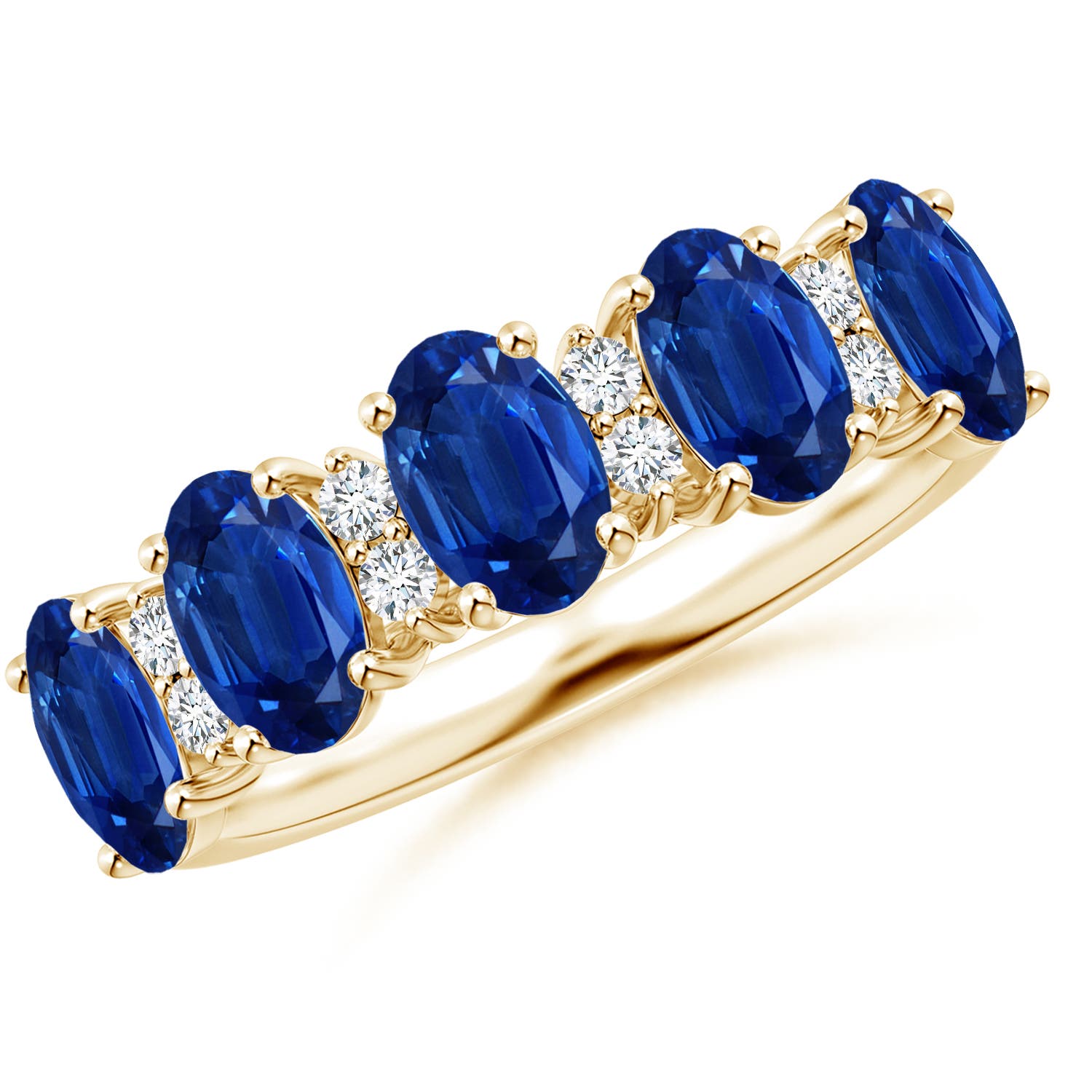 Angara 3.0 Carats Five Stone Blue Sapphire and Diamond Wedding Ring in 14K Yellow Gold