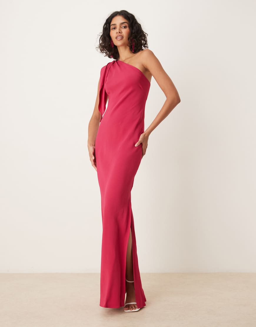 Tie detail one shoulder maxi dress in bright pink