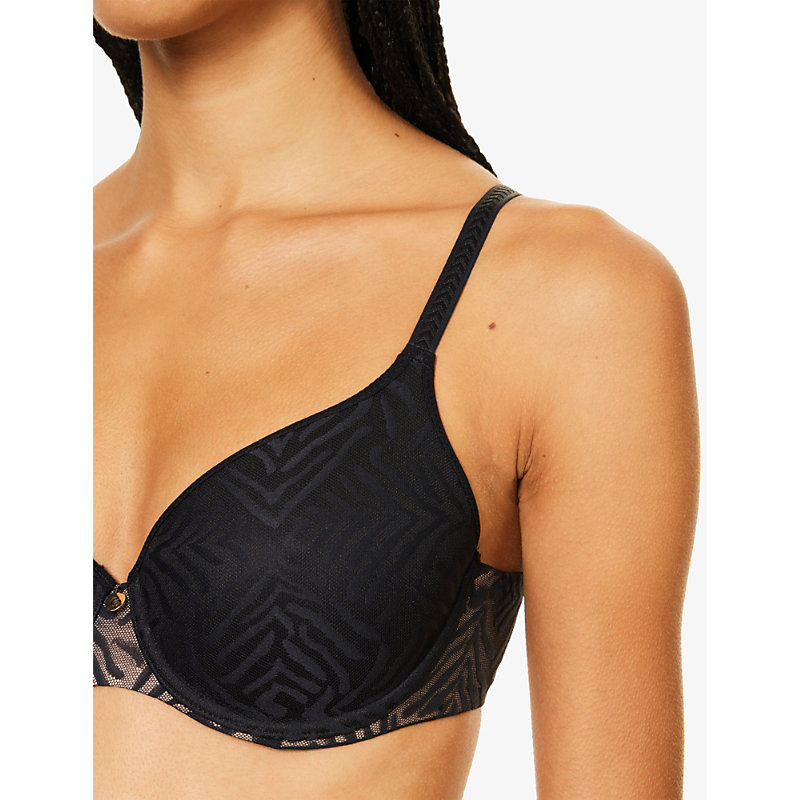 Womens Black Graphic Allure Lace-overlay Stretch-mesh Spacer bra