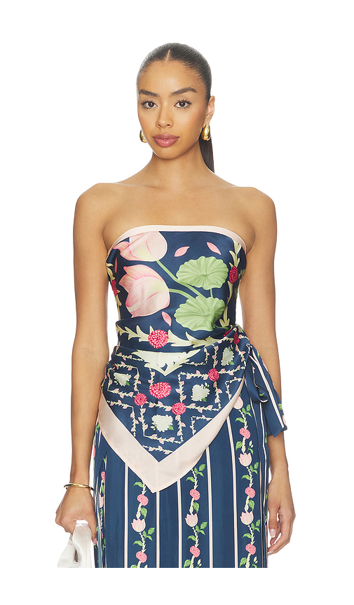 Verandah Lotus And Mallipoo Scarf Blouse in Navy. S. Also in XS, M