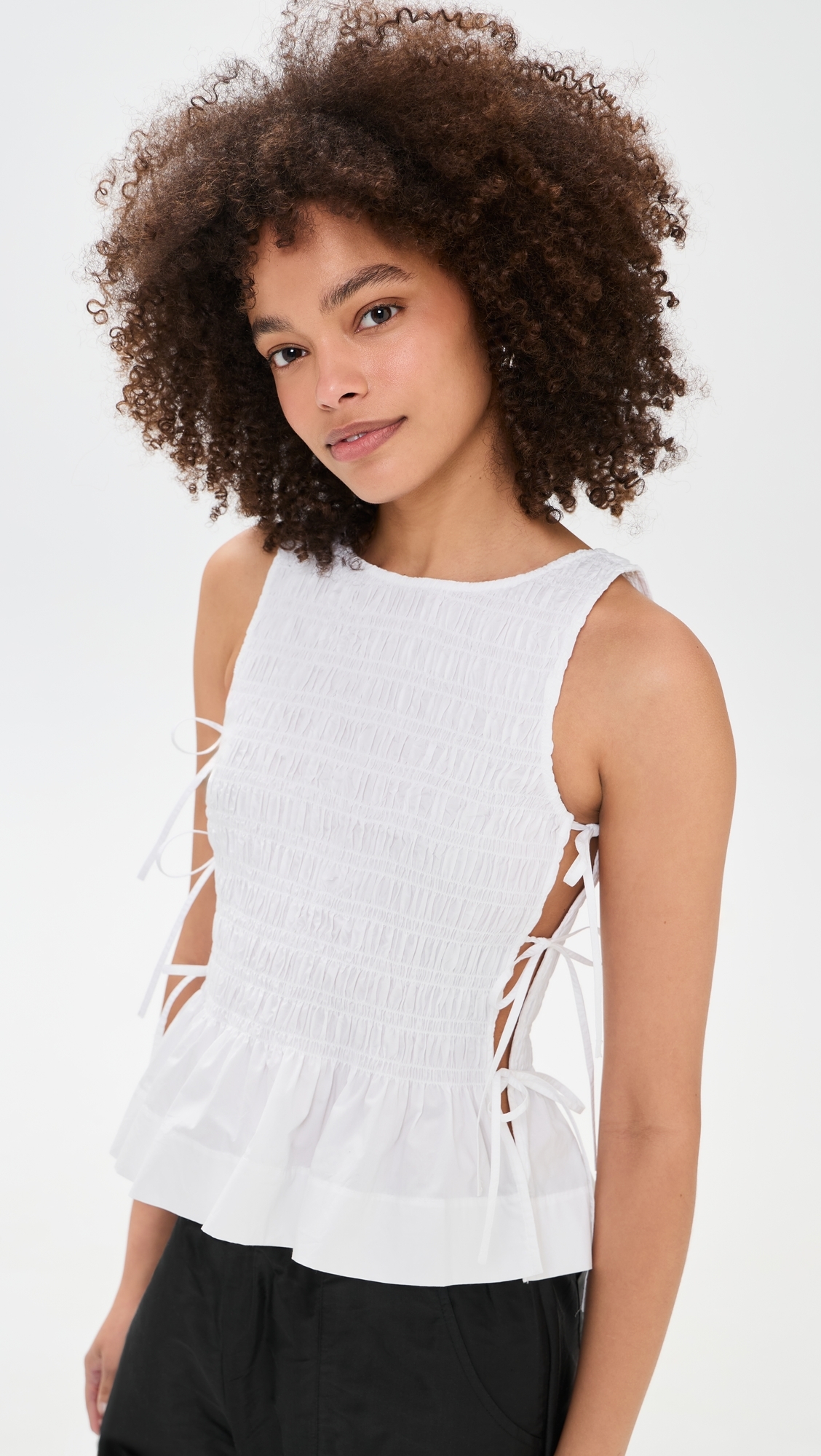 Cotton Poplin Smock Tie String Top Bright White