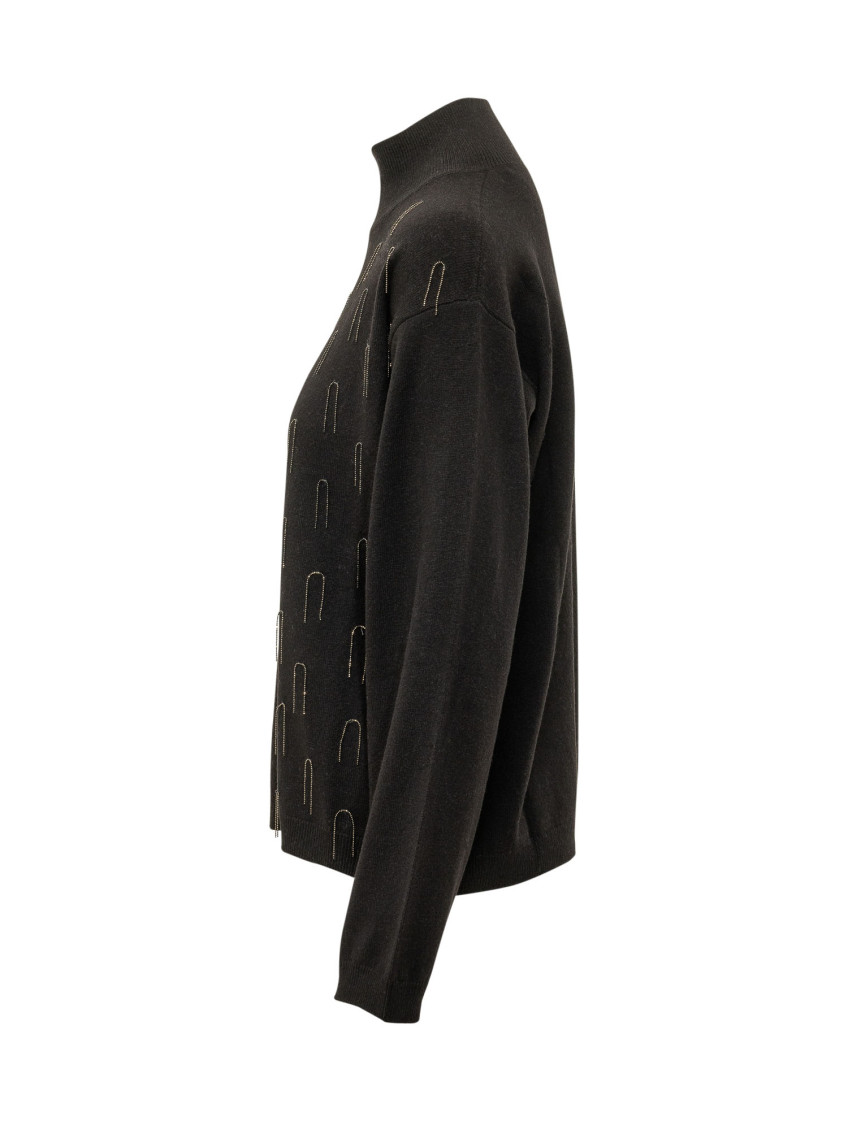 Black Embellished Turtle Neck Sweater