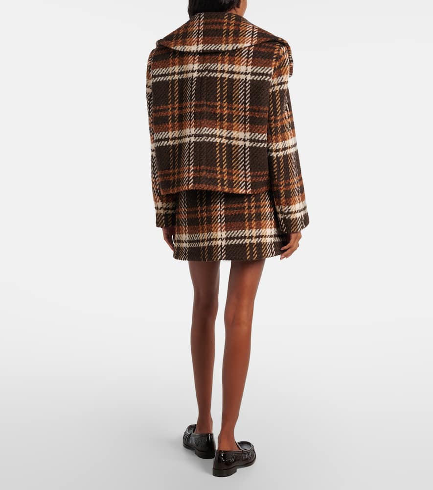 Checked double-breasted wool-blend jacket