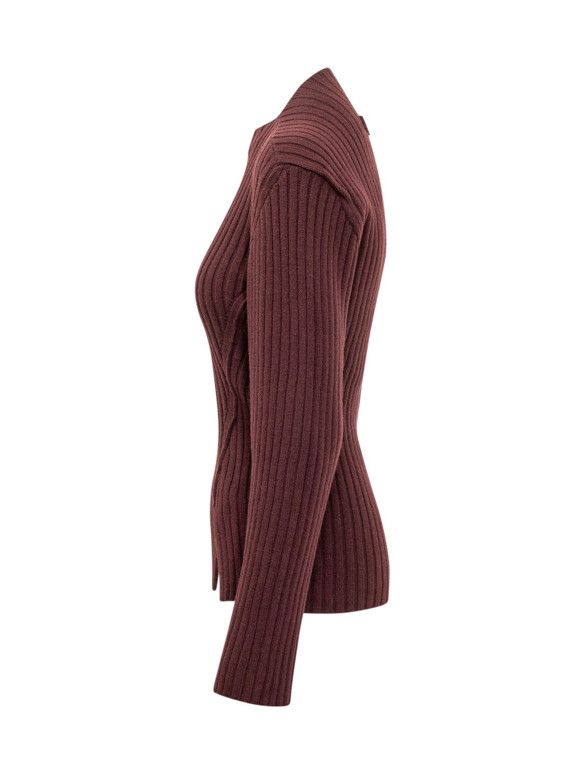 Brown Knitted Mock Collar Sweater