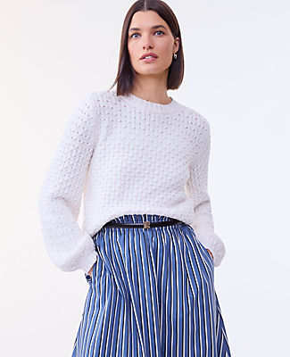 Ann Taylor Petite Honeycomb Cable Crew Neck Sweater