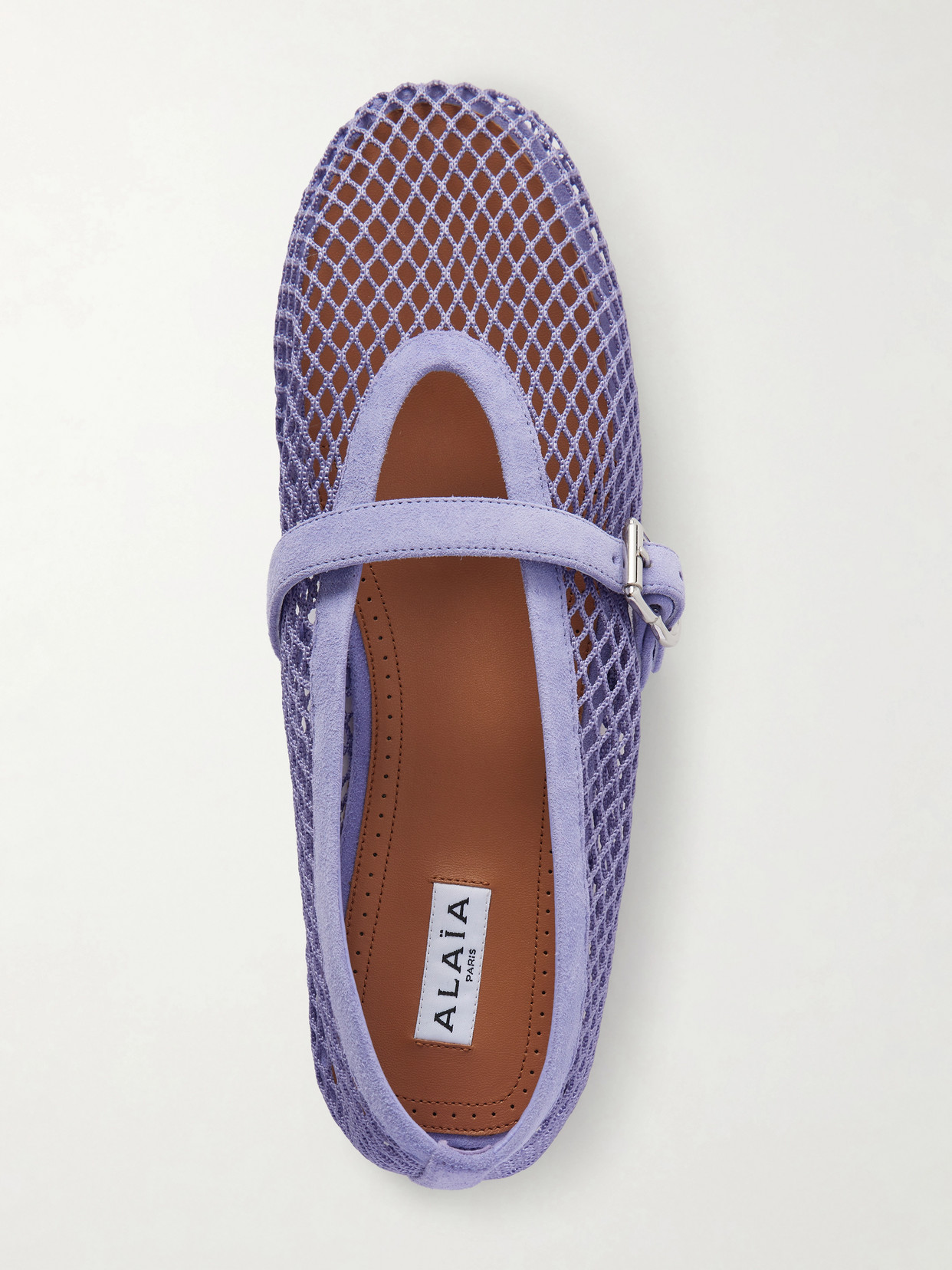 Suede-trimmed Fishnet Ballet Flats - Purple